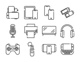 paquete de doce dispositivos electrónicos establecer iconos vector