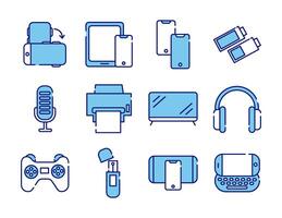 bundle of twelve devices electronics set icons vector