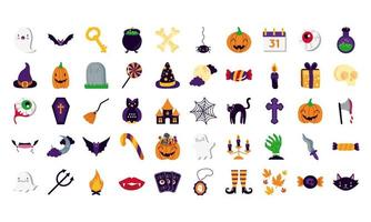 paquete de cincuenta iconos de conjunto de halloween vector