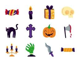 paquete de doce iconos de conjunto de halloween vector