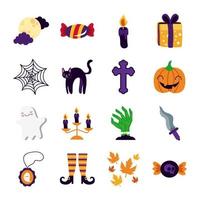 bundle of sixteen halloween set collection icons vector