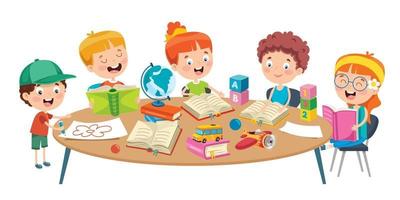 Little Children Studying In Classroom vector