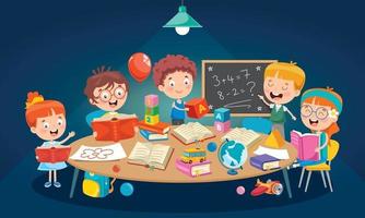 Little Children Studying In Classroom vector