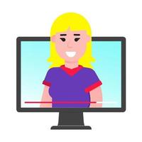 Female young boy blogger on the video screen Social media videoblogging do some content on the video site flat style design vector illustration isolated on white background Social marketing tutorial