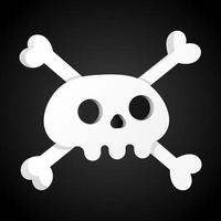 Simple flat style design skull with crossed bones icon sign vector illustration isolated on black background Human part head Jolly Roger pirate flag symbol or halloween element of scary decoration