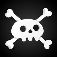 diseño de estilo plano simple cráneo con huesos cruzados icono de signo ilustración vectorial aislado sobre fondo negro cabeza de parte humana símbolo de bandera pirata de jolly roger o elemento de halloween de decoración aterradora vector