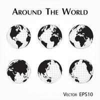 around the world  outline of world map with latitude and longitude vector