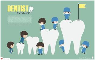 Los dentistas suben a la cima del éxito de los dientes e intentan el concepto de diseño plano vectorial vector