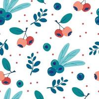 Seamless pattern with blueberries and leaves Ripe wild berries background Endless texture for kitchen wallpaper textile fabric paper Food background Summer time Healthy fruit and berries vector