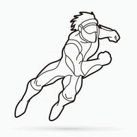 Outline Super Hero Male jumping vector