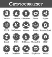 Set of cryptocurrency icon  Black and white design  Vector