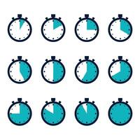 stopwatch timer cartoon style icon set vector