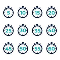 stopwatch timer cartoon style icon set vector