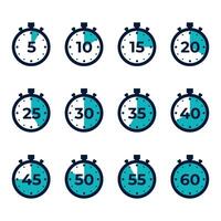 stopwatch timer cartoon style icon set vector