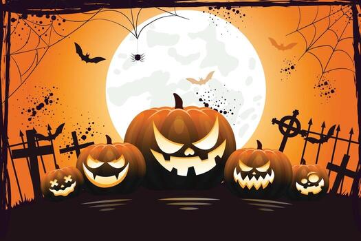 halloween background template with scary pumpkin face vector