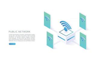 Public wireless network Free internet zone and free wifi hotspot vector