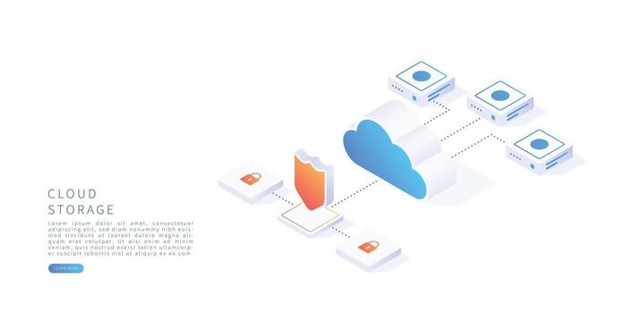 Cloud storage concept in isometric vector illustration Digital service or app with data transfering