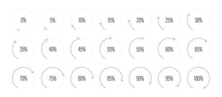 Set of circular sector arc percentage diagrams vector