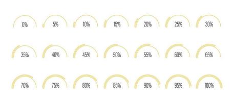 conjunto de diagramas de barras de progreso de porcentaje de arco semicírculo vector