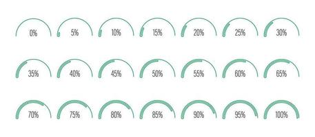 Set of semicircle arc percentage progress bar diagrams vector