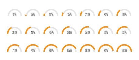 Set of semicircle arc percentage progress bar diagrams vector