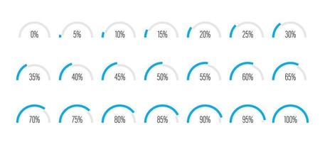 conjunto de diagramas de barras de progreso de porcentaje de arco semicírculo vector