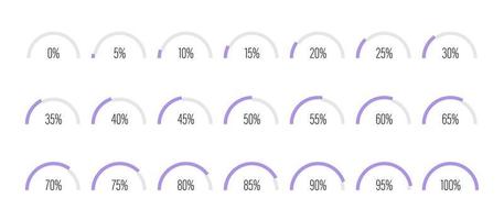 Set of semicircle arc percentage progress bar diagrams vector