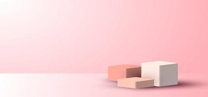3D realistic minimal scene empty pink cubes display on soft pink background vector