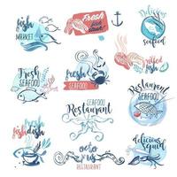 Seafood Hand Drawn Watercolor Signs vector