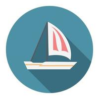 Flat design modern vector illustration of sailing boat icon with long shadow, isolated