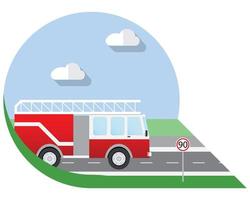 transporte de la ciudad de ilustración vectorial de diseño plano, camión de bomberos, icono de vista lateral vector