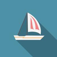 Flat design modern vector illustration of sailing boat icon with long shadow