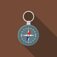 Flat design modern vector illustration of compass icon, camping, hiking and exploring equipment with long shadow