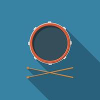 Flat design vector drum and drum sticks icon with long shadow