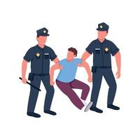 Police arresting criminal flat color vector faceless characters