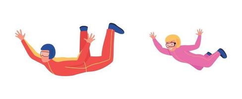 Skydiving activity flat color vector faceless character set