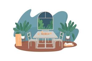 Home interior with pizza on table 2D vector web banner