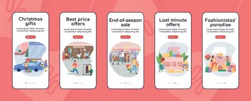 End of season sale onboarding mobile app screen flat vector template