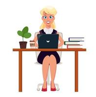 mujer de negocios, emprendedor, trabajo en computadora portátil, en, ella, escritorio de oficina vector
