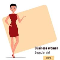 Young cartoon businesswoman with short hair wearing strict gray dress vector