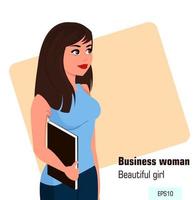 Young cartoon business woman with file vector