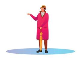 Man in pink raincoat flat color vector faceless character