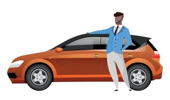 Man standing by hatchback flat color vector faceless character