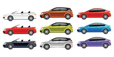 Cars flat color vector objects set