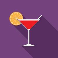 Flat design modern vector illustration of cocktail icon with long shadow