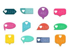 Vector Like Counter Notification Flat design Icons Set on ribbons and labels isolated on white background