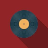 icono de disco de vinilo de vector de diseño plano con larga sombra