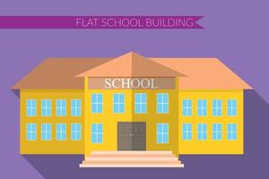 Flat design modern vector illustration of school building icon set, with long shadow on color background