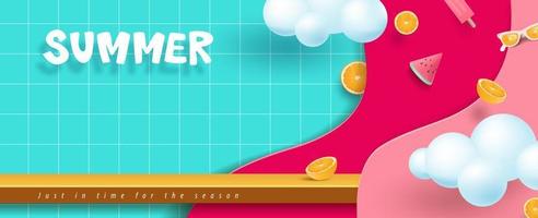 Summer sale banner with product display and copy space vector