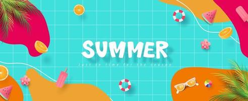 Colorful Summer banner background with pool party vector